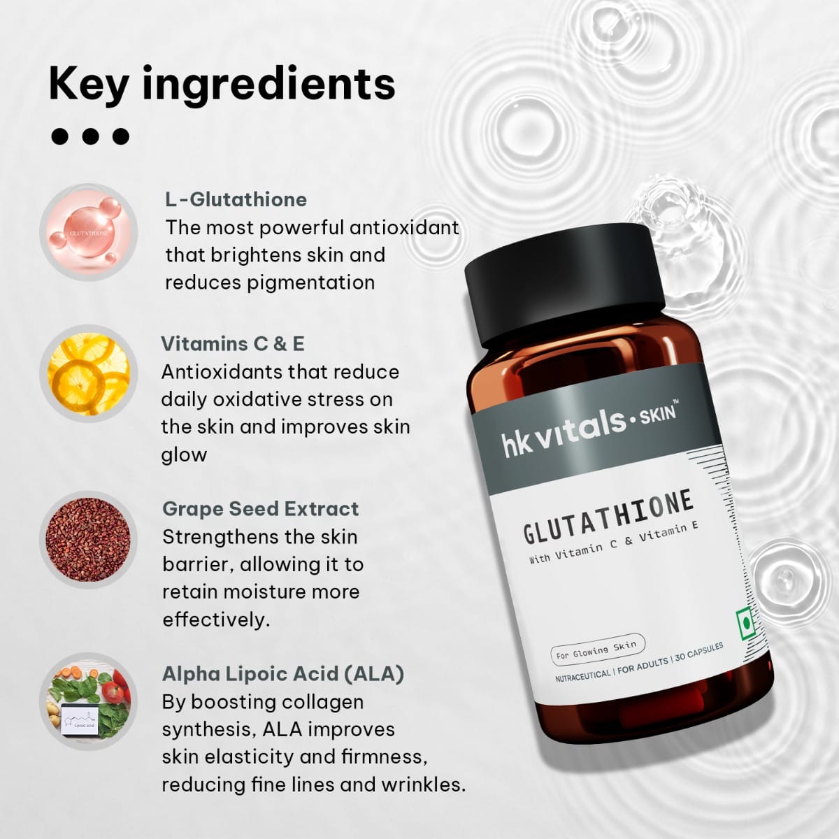 glutathione with vitamin c and e L Glutathione and Vitamin C from Amla Extract Combo Pack for Skin Health 30  Tabs main image 0