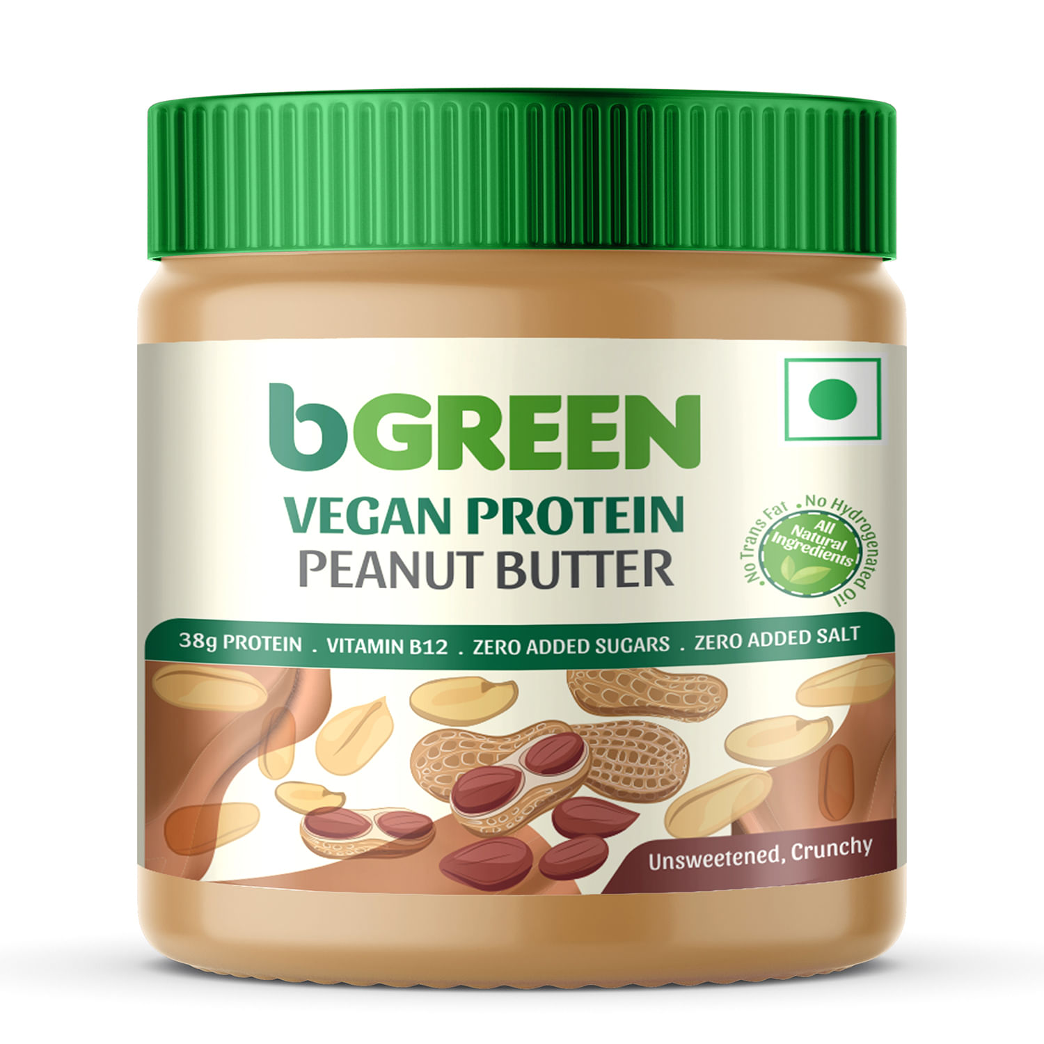 bGREEN by HealthKart Vegan Protein Peanut Butter, Unsweetened, Crunchy