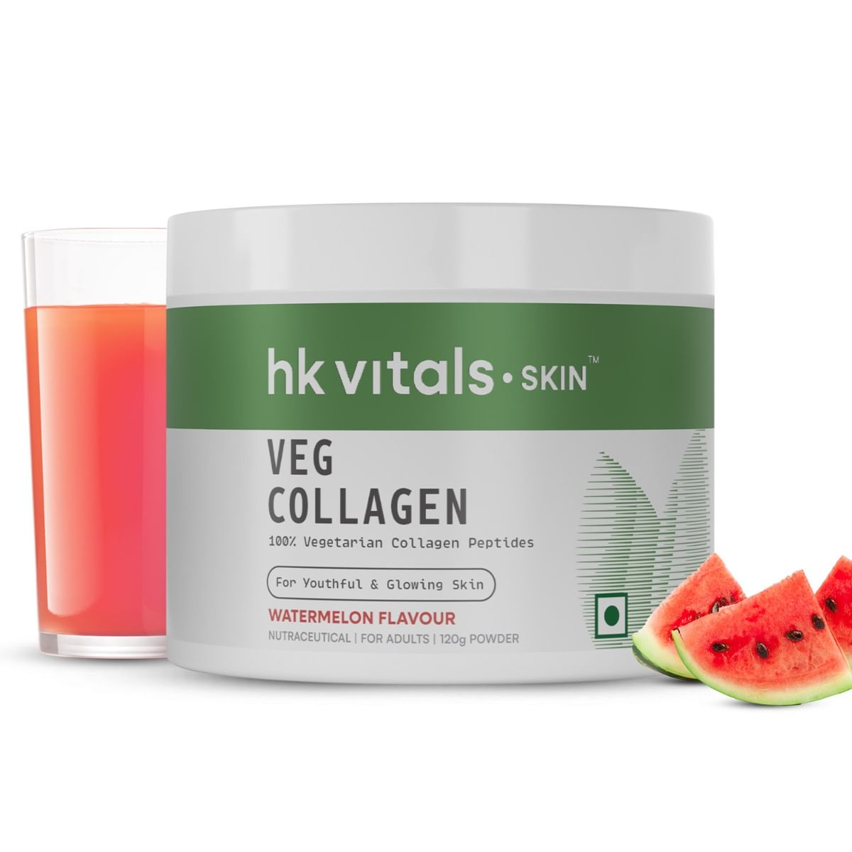 

HK Vitals Veg Collagen Supplement (Watermelon, 120g) | With Biotin, Vitamin C, E, Sodium Hyaluronate | For Healthy Skin, Hair & Nails