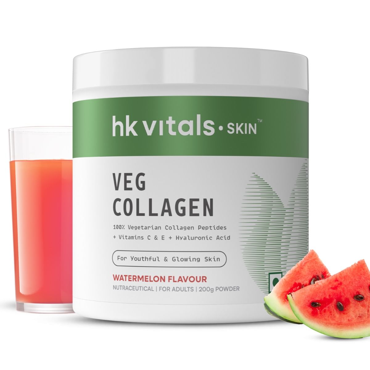 

HK Vitals Veg Collagen Supplement (Watermelon, 200g) | With Biotin, Vitamin C, E, Sodium Hyaluronate | For Healthy Skin, Hair & Nails