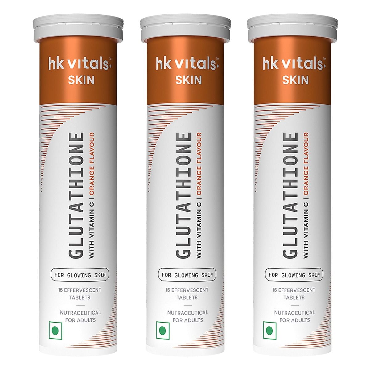 

HK Vitals Glutathione (Orange, 15 Effervescent Tablets) | L-Glutathione Tablets with Vitamin C & E | For Skin Glow & Hydration (Pack of 3)