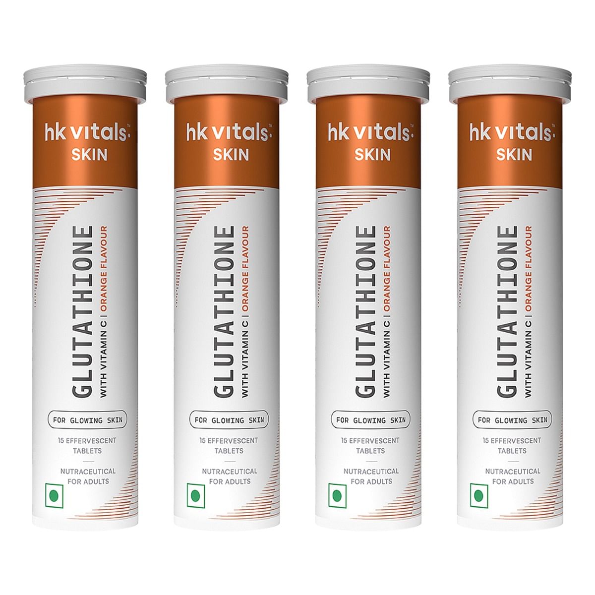

HK Vitals Glutathione (Orange, 15 Effervescent Tablets) | L-Glutathione Tablets with Vitamin C & E | For Skin Glow & Hydration (Pack of 4)