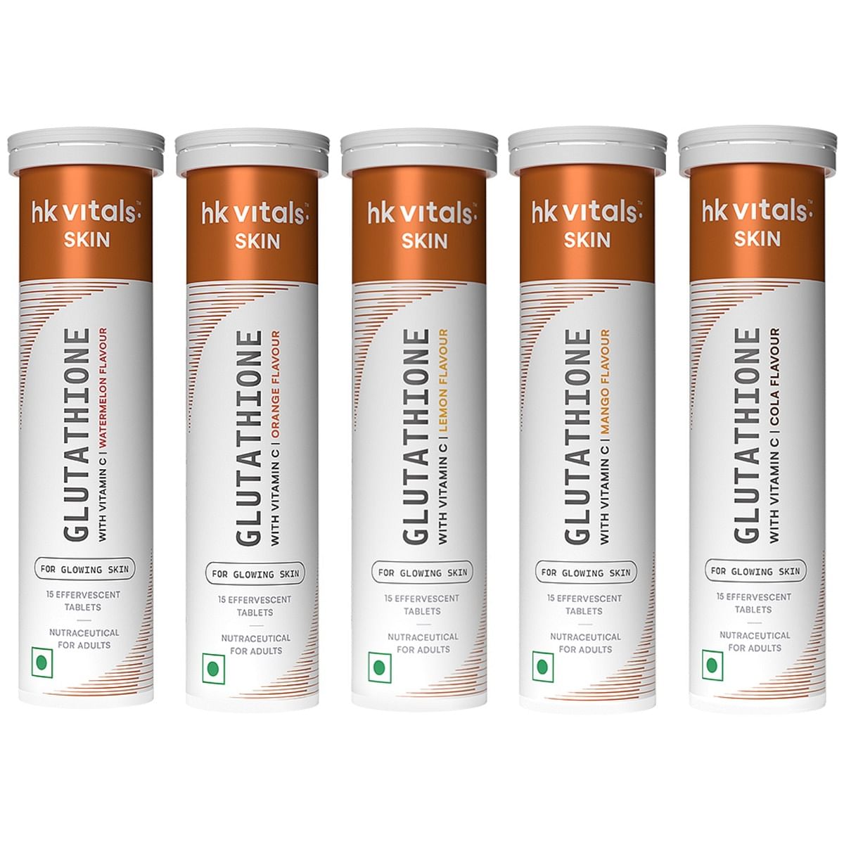 

HK Vitals Glutathione (Orange, Watermelon, Lemon, Mango and Cola, 15 Effervescent Tablets) | L-Glutathione Tablets with Vitamin C & E | For Skin Gl...