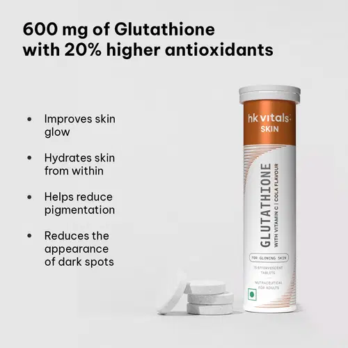 HK Vitals Glutathione (Orange, Watermelon, Lemon, Mango and Cola, 15 Effervescent Tablets) | L-Glutathione Tablets with Vitamin C & E | For Skin Glow & Hydration (Pack of 5) HK Vitals Glutathione (Orange, Watermelon, Lemon, Mango and Cola, 15 Effervescent Tablets) | L-Glutathione Tablets with Vitamin C & E | For Skin Glow & Hydration (Pack of 5)