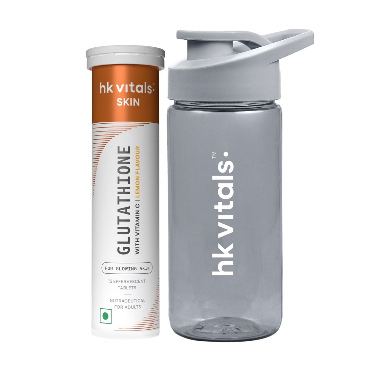 

HK Vitals Glutathione (Lemon, 15 Effervescent Tablets) with Sipper Bottle | L-Glutathione Tablets with Vitamin C & E | For Skin Glow & Hydration