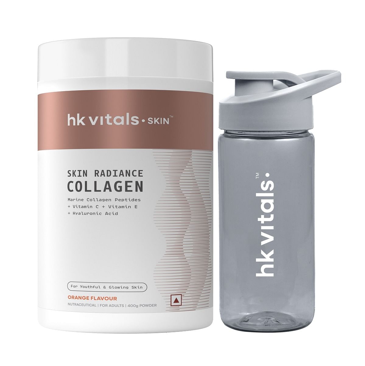 

HK VITALS Marine Collagen Supplement (Orange, 400g) & Sipper Bottle (Teal, 300ml) Combo Pack | With Vitamin C & E | For Healthy Skin, Hair & Nails