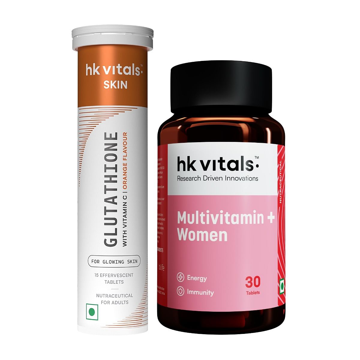 

HK Vitals Multivitamin Plus Women (30 Tablets) with Glutathione (Orange, 15 Effervescent Tablets) | Daily Multivitamin for Women | For Energy, Joi...