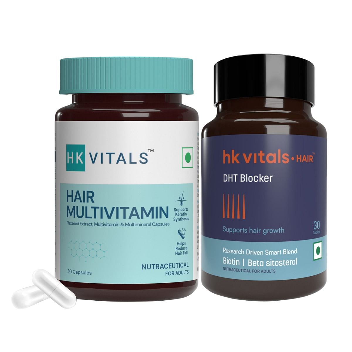 

HK Vitals Hair Multivitamin with DHT Blockers, Omega & Biotin, Supports Keratin Synthesis & Helps Reduce Hair Fall, 30 Multivitamin Capsules with D...