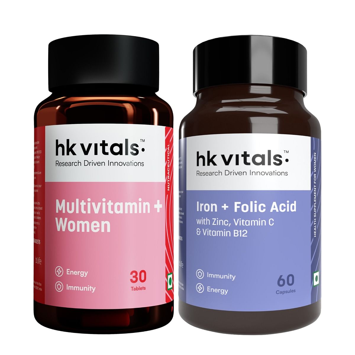 

HK Vitals Multivitamin Plus Women (30 Tablets) with Iron + Folic Acid Supplement (60 Capsules) | Daily Multivitamin for Women | For Energy, Joints,...