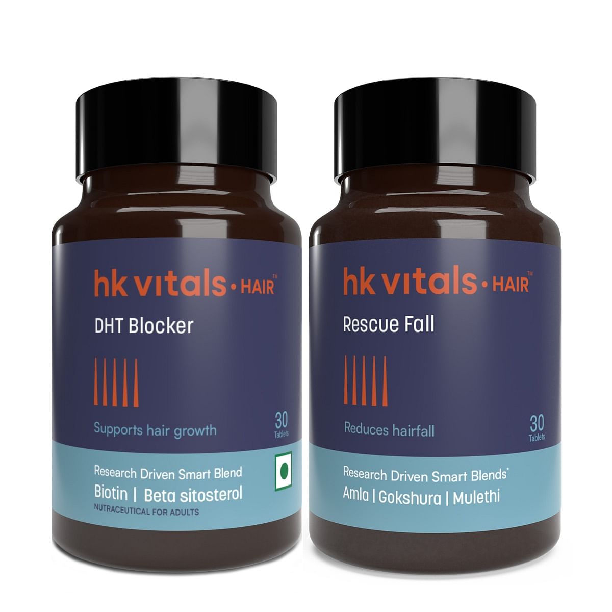 

HK Vitals DHT Blocker with Biotin, Helps Reduce Hair Fall, 30 No with Hair Rescue Fall, 30 Tablets