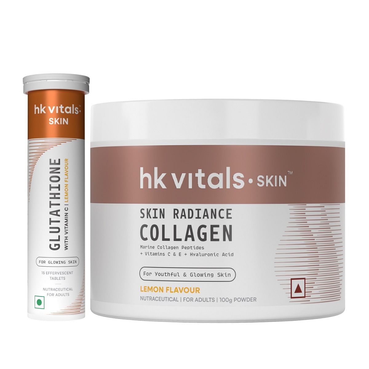 

HK Vitals Glutathione (Lemon, 15 Effervescent Tablets) with Skin Radiance Marine Collagen Supplement (Lemon, 100g | L-Glutathione Tablets with Vit...