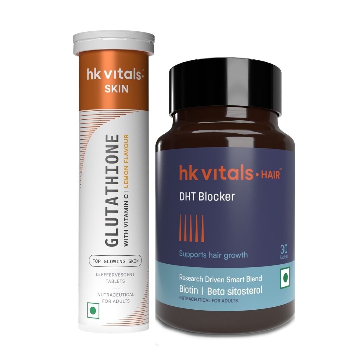 

HK Vitals Glutathione (Lemon, 15 Effervescent Tablets) with DHT Blocker with Biotin, Helps Reduce Hair Fall, 30 No | L-Glutathione Tablets with Vit...