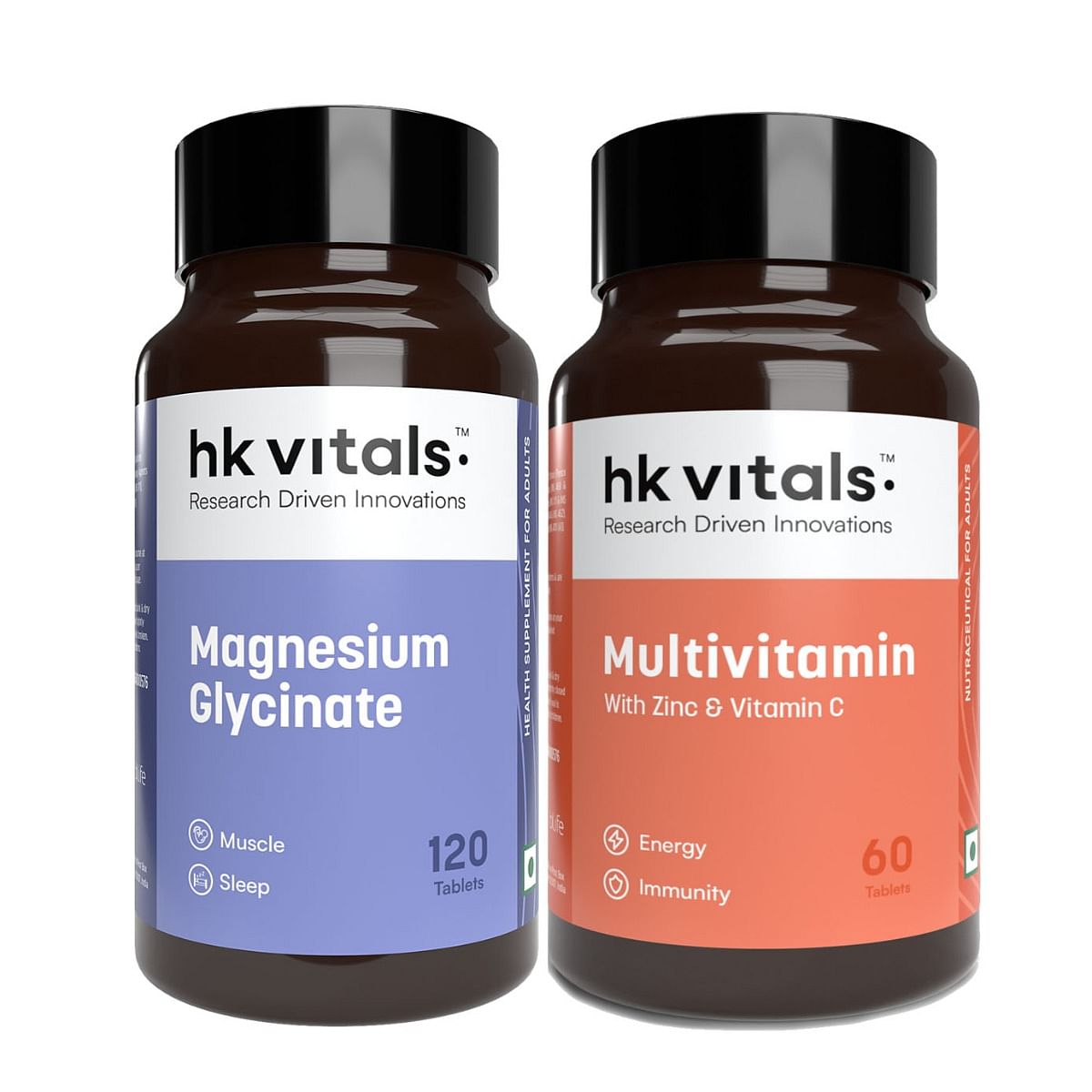 

HK Vitals Magnesium Glycinate (1682mg) 120 Tablets | For Better Sleep Quality & Muscle Recovery with Multivitamin (60 Tablets)