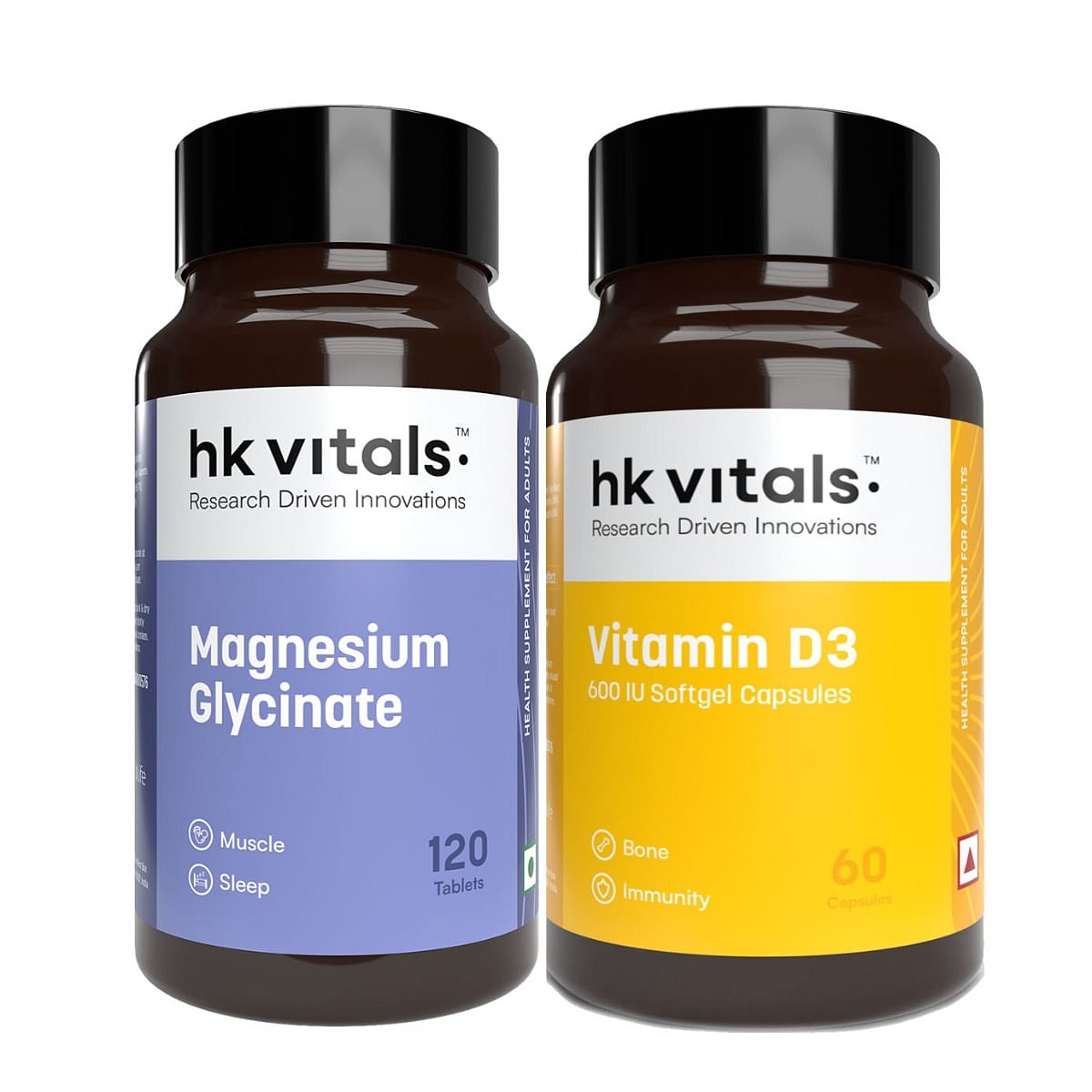 

HK Vitals Magnesium Glycinate (1682mg) 120 Tablets | For Better Sleep Quality & Muscle Recovery with Vitamin D3 (600 IU) (60 Capsules)