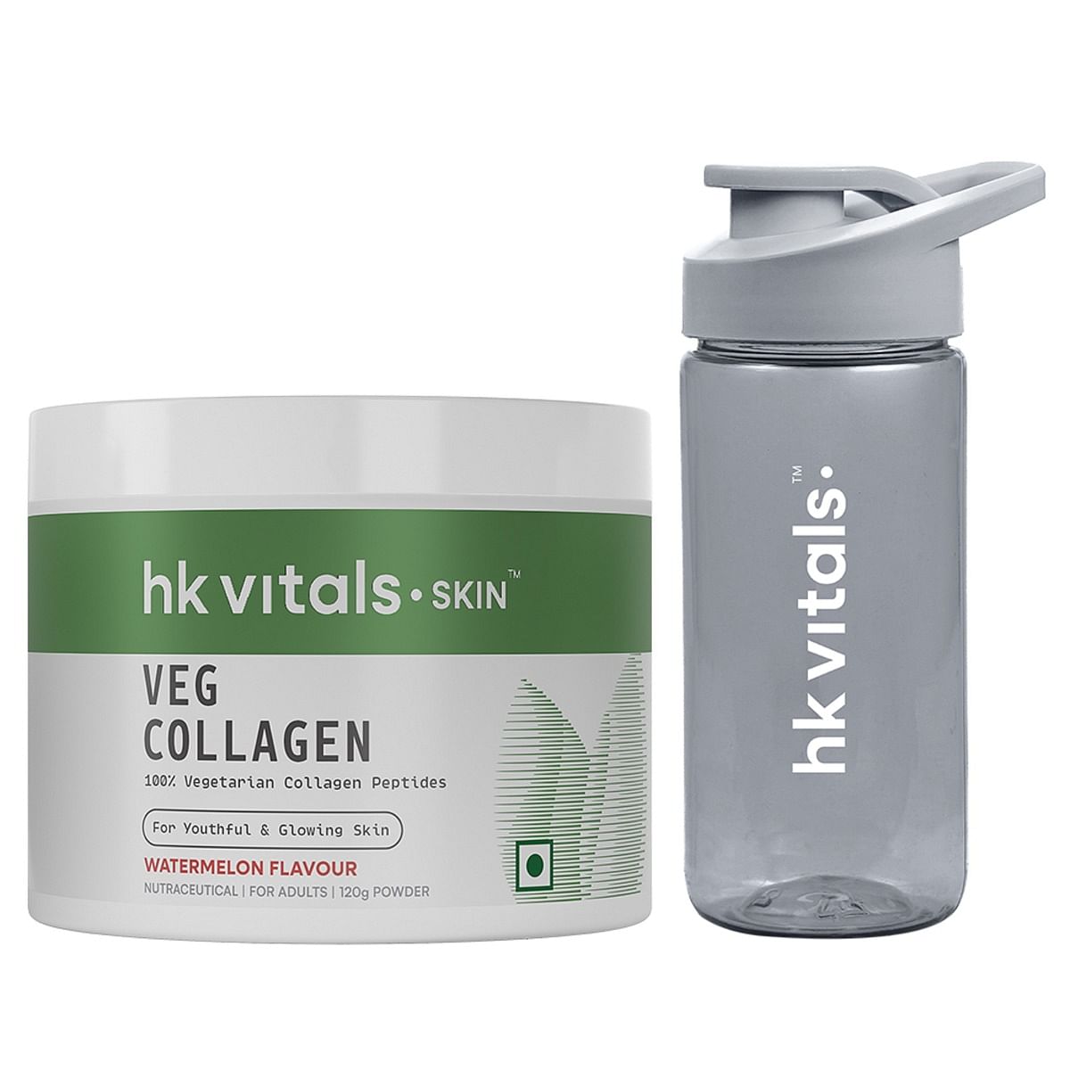 

HK Vitals Veg Collagen Supplement (Watermelon, 120g) | With Biotin, Vitamin C, E, Sodium Hyaluronate | For Healthy Skin, Hair & Nails with Sipper