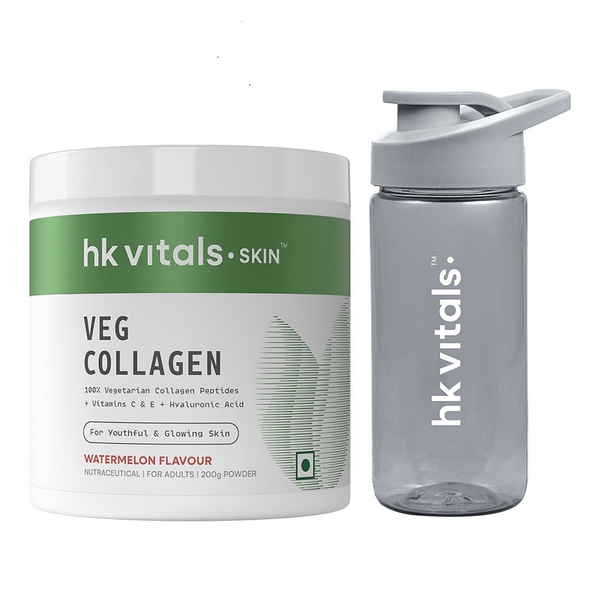 

HK Vitals Veg Collagen Supplement (Watermelon, 200g) | With Biotin, Vitamin C, E, Sodium Hyaluronate | For Healthy Skin, Hair & Nails with Sipper