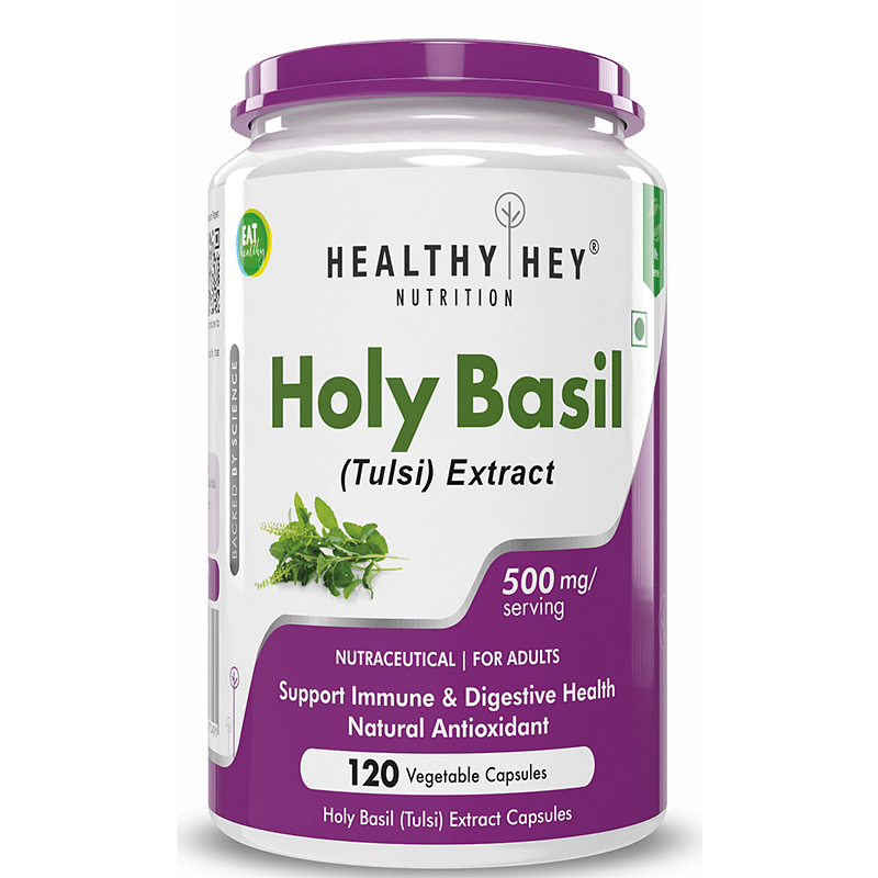 HealthyHey Tulsi Extract (Holy Basil Extract) - Supports Stress and Immune System - 120 Vegetarian Caps