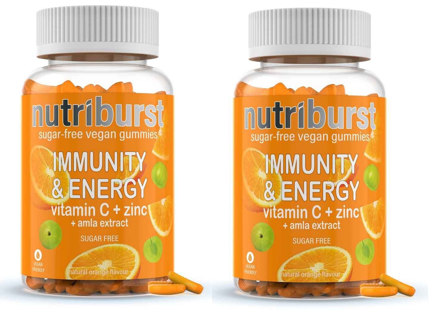 

NUTRIBURST Immunity Booster with Vitamin C, Zinc and Amla extract| Natural Orange Flavour | 60 Gummies(Pack of 2)