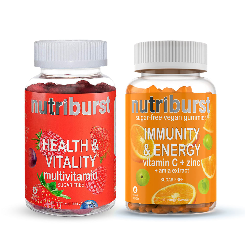 

Nutriburst Health & Vitality Multivitamin 60 Gummies + NUTRIBURST Immunity Booster with Vitamin C, Zinc and Amla extract 60 Gummies Vegan and Sugar...