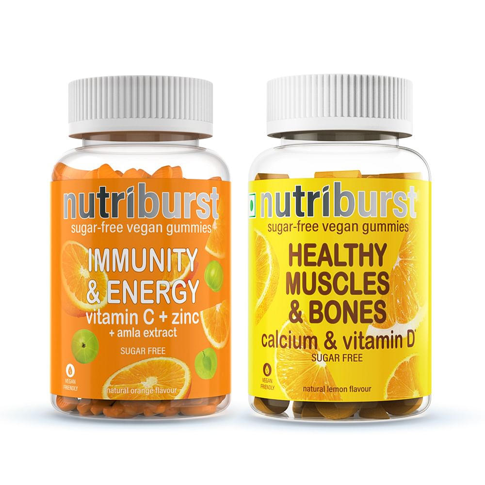 

NUTRIBURST Immunity Booster with Vitamin C, Zinc and Amla extract 60 Gummies + NUTRIBURST Healthy Muscles and Bones Calcium and Vitamin D Sugar Fre...