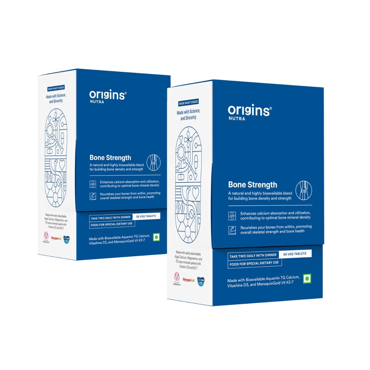 

Origins Nutra Bone Strength | Builds Bone Density, Helps Joints Flexibility | Aquamin Tg, Natural Vitamin K27, Vitashine D3 | GMP Certified | For M...