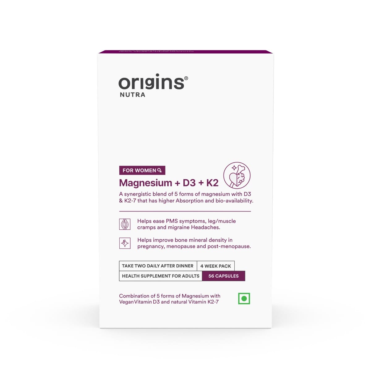 Origins Nutra Magnesium + D3 + K2-7 for Women | Supports Bone Health, Hormonal Balance, and Migraine Relief | Eases Leg Cramps | Five Magnesium Salts, Noval Vitamin K2-7, Vitashine D3 | GMP Certified-image-21