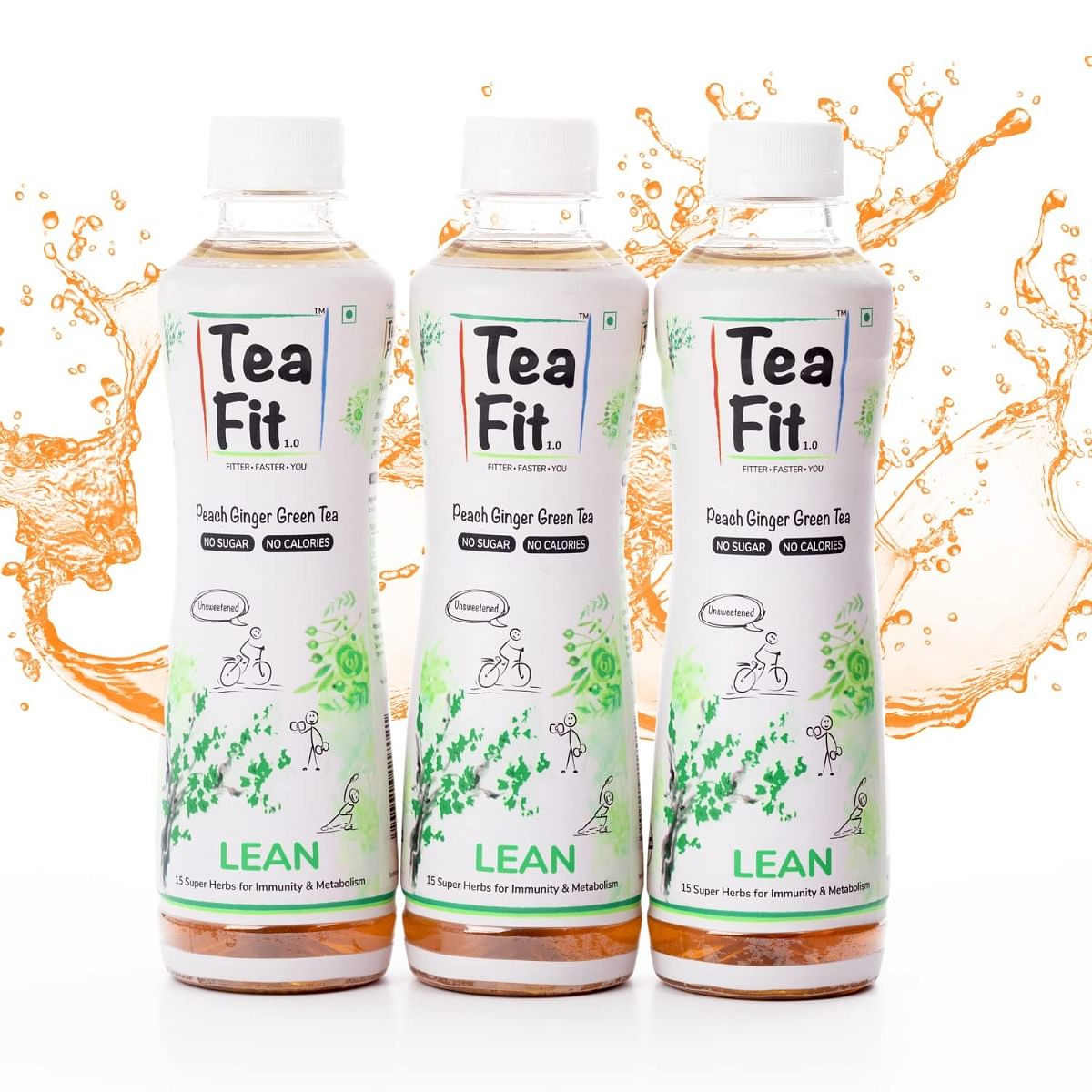 

TeaFit Lean ZERO SUGAR Peach Ginger Green Tea | Freshly Brewed & Unsweetened Drink | For Immunity & Fat Burn | Enhanced with 15 Super Herbs | Ready...