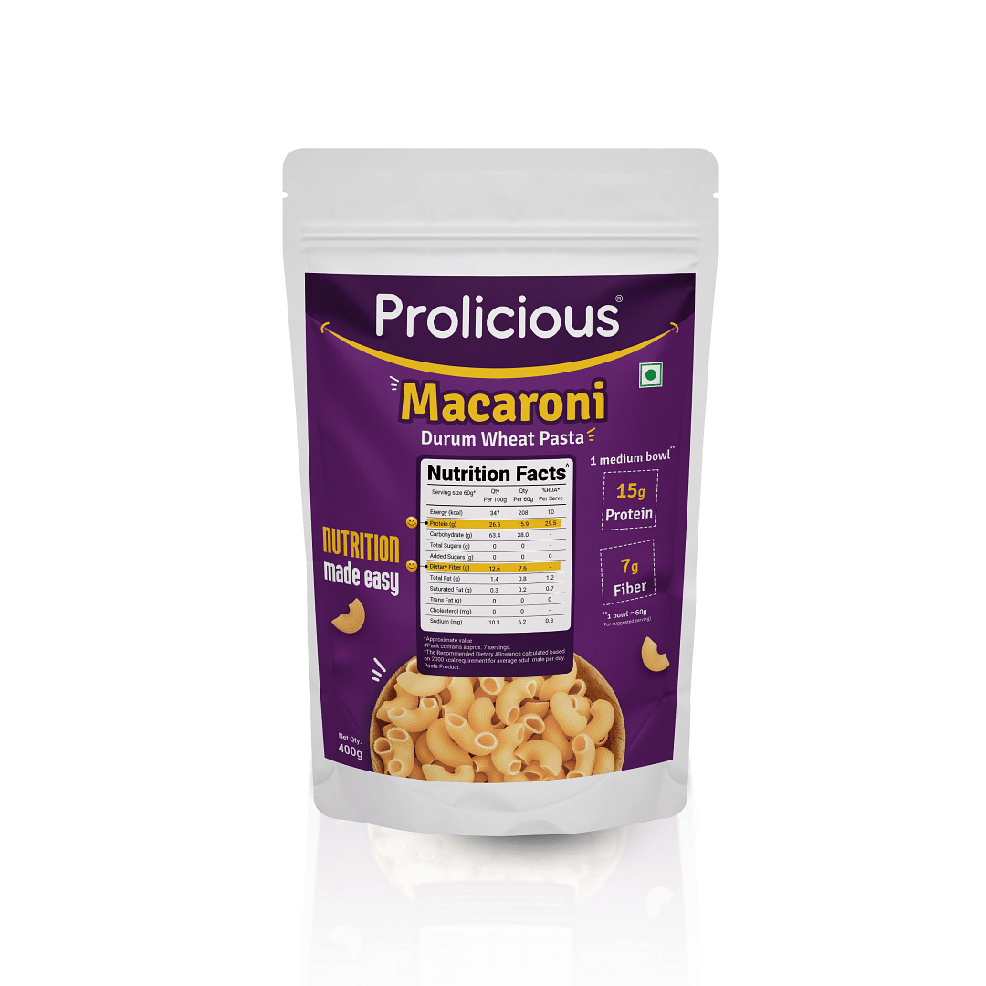 Prolicious Macaroni Pasta | High Protein High Fiber Pasta | Made with Durum Wheat | Natural Protein