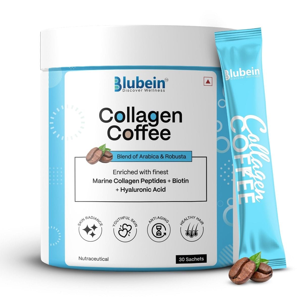 Blubein Real Collagen Coffee for Men & Women | Premium blend of Arabica & Robust with Marine Collagen, Biotin, Vitamin-C, Hyaluronic Acid | Glowing Skin, Strong Hair & Nails-image-43