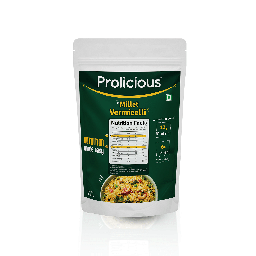 Prolicious Millet Vermicelli | High Protein High Fiber Breakfast | No Maida, No Rice, No Palm Oil | Plant Based |Natural Protein