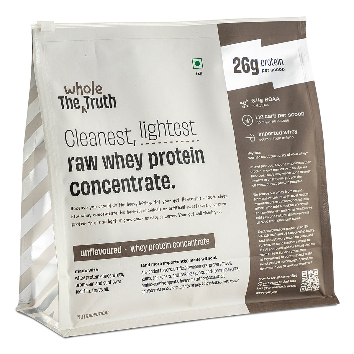 The Whole Truth Whey Protein Concentrate | 28 Serving | Unflavoured | 26g Protein | Strength | Muscle Building