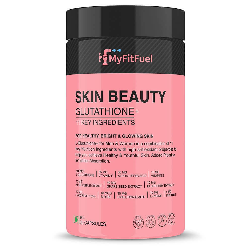 MyFitFuel Skin Beauty Glutathione with Lycopene, Vitamin C & E, Hyaluronic Acid, Biotin &more. For Men & Women Healthy, Hydrated, Brightening, Radiant Skin. For Reducing Melanin & Glowing Skin