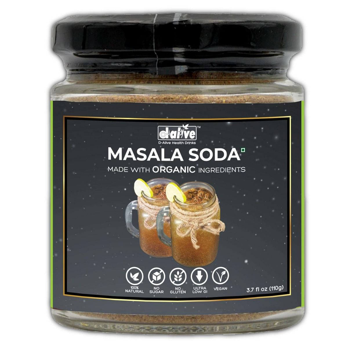 

D-Alive Masala Soda Instant Drink Premix (Sugar-Free, Organic, Ultra-Low GI, Vegan, Diabetes and Keto-Friendly, No Emulsifier Antioxidant and Tasty...