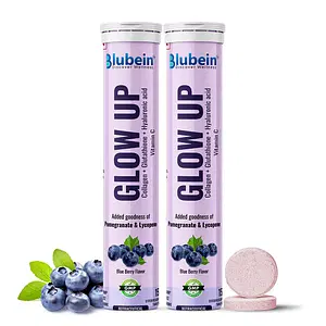 Blubein Glow Up - Radiant Skin Care Drink | 1000mg Marine Collagen with Glutathione & Vitamin C for Youthful Skin | Green Tea Extract – Blueberry Flavor for Men & Women x Pack of 2