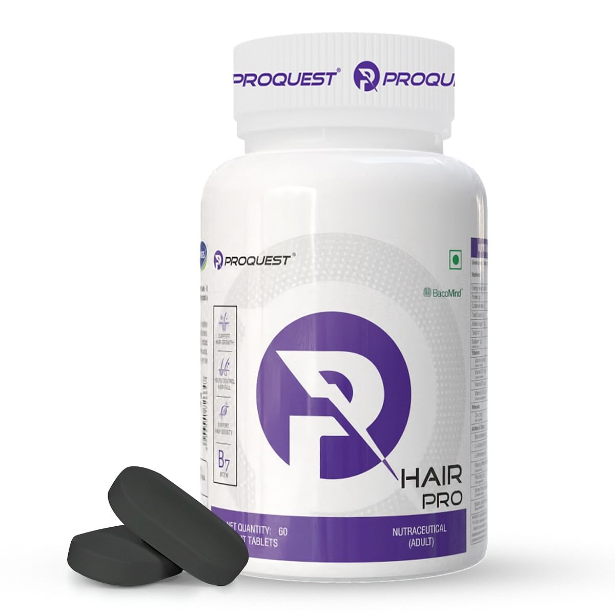 

Proquest Nutrition Hair Fall Control and Growth 60 Tablets | DHT Blocker + Biotin + Zinc | Bacomind® Beta Sitosterol for Stress Relief | Reduces Ha...