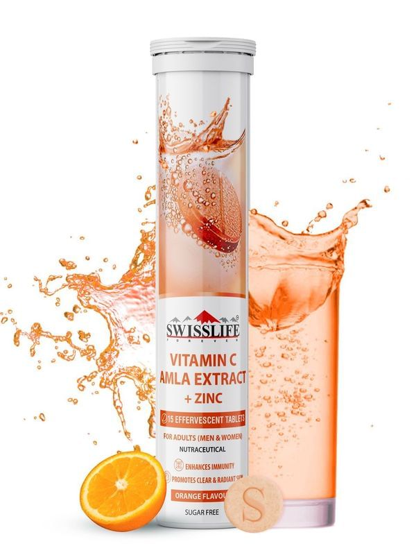 

SwissLife Forever Natural Vit.C from Amla extract with Zinc | for Immunity & Acne Free Skin | 1000 mg Amla extract | No added Sugar | Orange flavou...