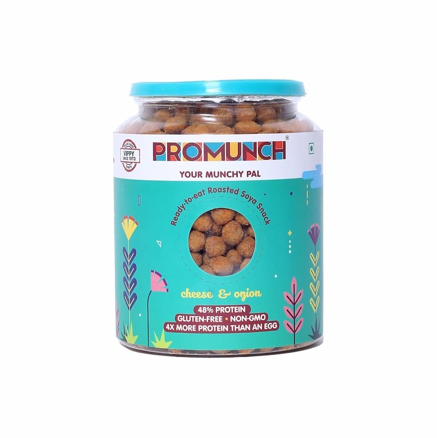 

PROMUNCH Ready To Eat Roasted Crunchy Healthy Soya Snacks| Non GMO | 48% Protein |Pack of 1, Flavour: Cheese & Onion, 300 g
