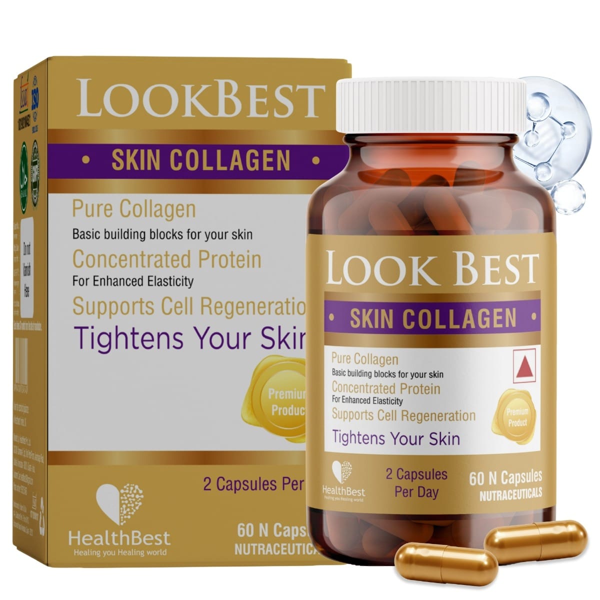 HealthBest LookBest Skin Collagen Capsules Skin Care Skin Tightening Pure Collagen 60 Capsules-image-31