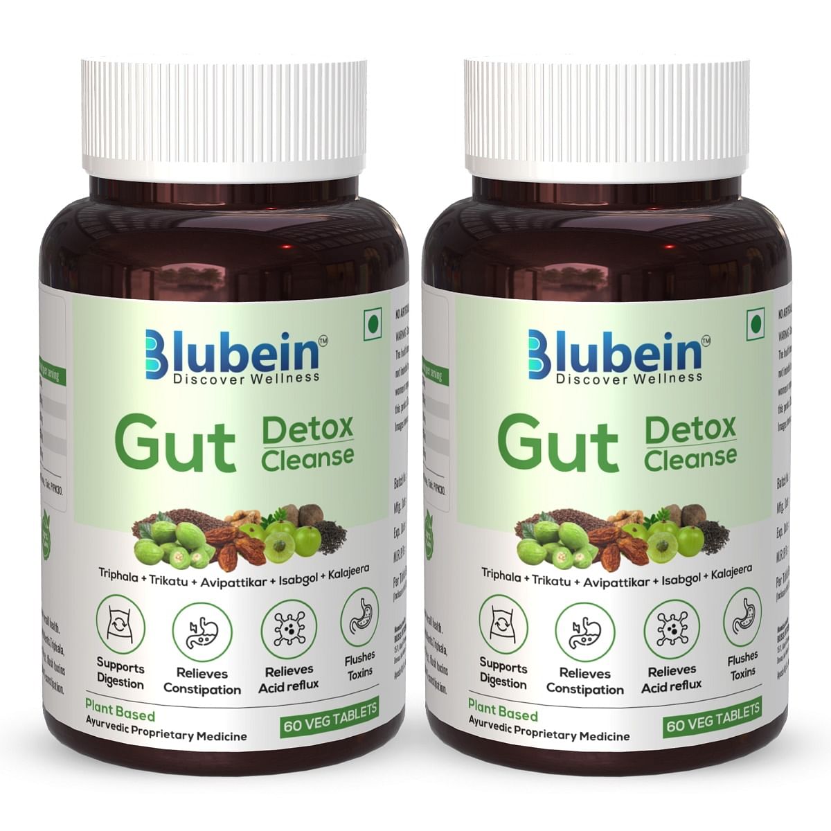 

Blubein Gut Detox | Cleanse Plant-Based Tablets for Men & Women | Reduces Acidity, Constipation & Supports Digestion With Ayurvedic Herbs Enhances ...