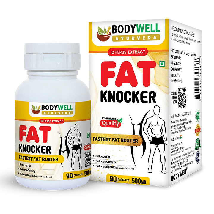 

BODYWELL Fat Knocker, Enriched with 12 Ayurvedic Herbs Extract For Weight Loss | 500mg | 90 Veg. Capsules