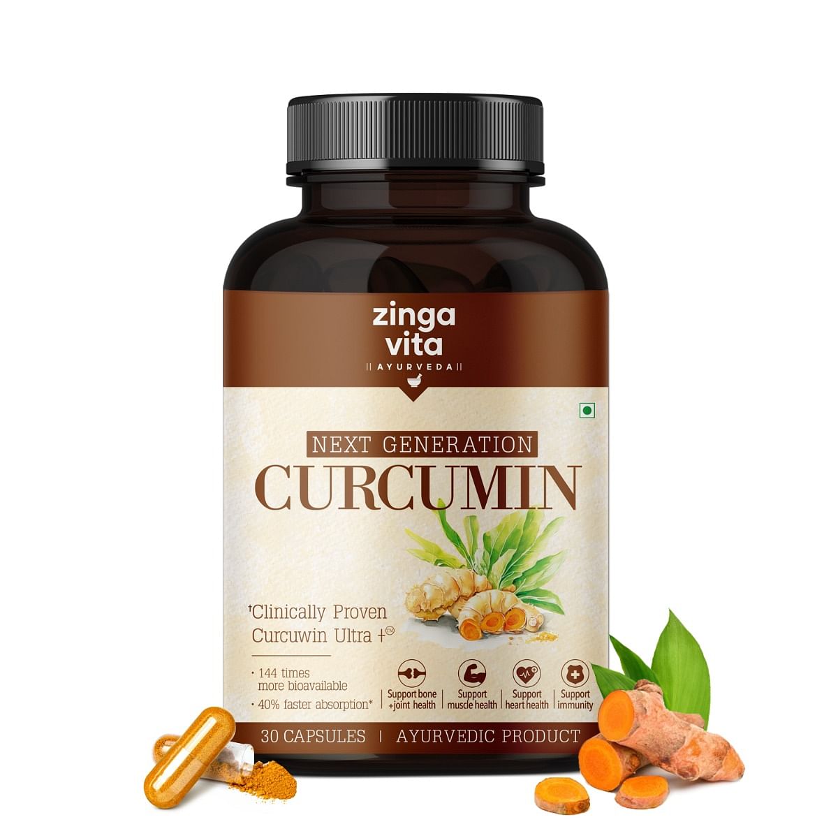 

Zingavita Ayurveda Bioavailable Curcumin Capsules | With Clinically Proven Curcuwin Ultra+™ | Higher Absorption | Supports Joint Health, Muscle Str...