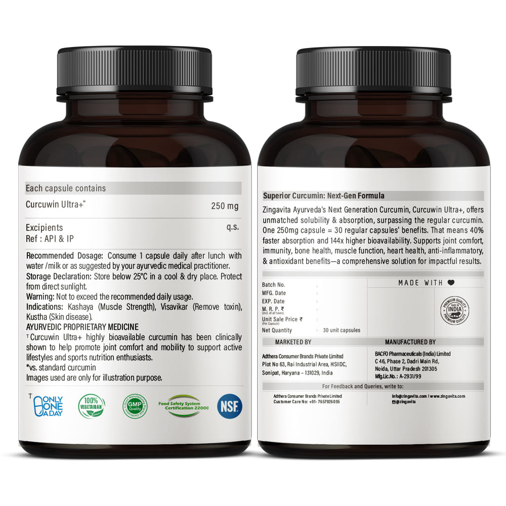 Zingavita Ayurveda Bioavailable Curcumin Capsules | With Clinically ...