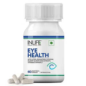 INLIFE Eye Health Supplements | Eye Care Vitamins to Improve Vision, Protect Eyes from Oxidative Stress | Lutein, Zeaxanthin, Grape Seed, Bilberry, Zinc, Selenium, Lycopene - 60 Vegetarian Capsules