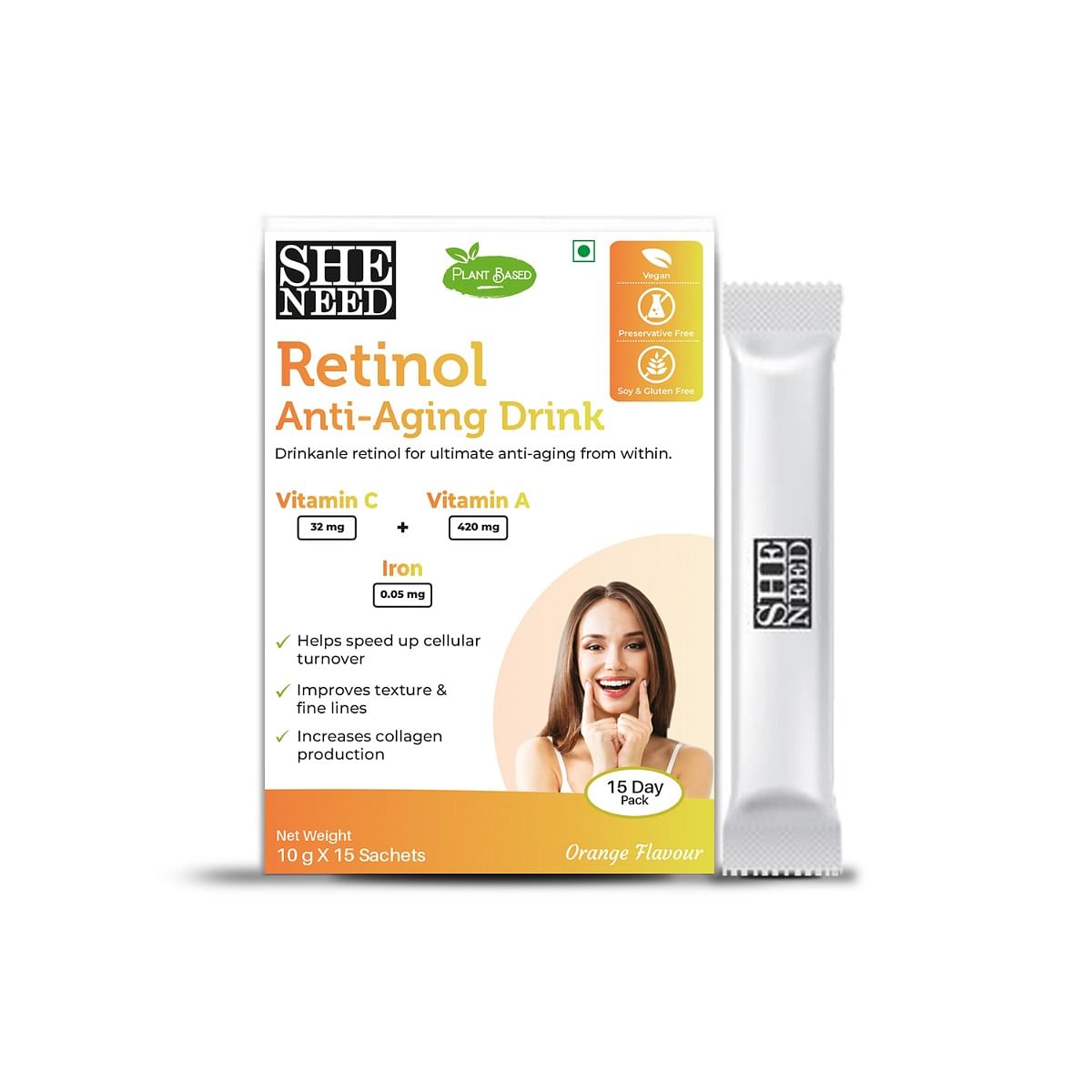 

Sheneed Retinol activated anti-aging drink with Vitamin A & C - 10g X15 Sachets