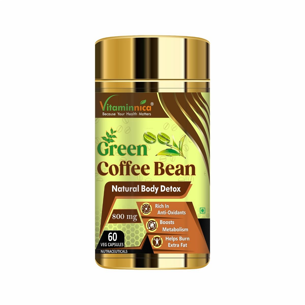 

Vitaminnica Green Coffee Bean | Natural Body Detox | Rich In Anti-Oxidants, Boosts Metabolism & Helps Burn Extra Fat | 60 Veg Capsules