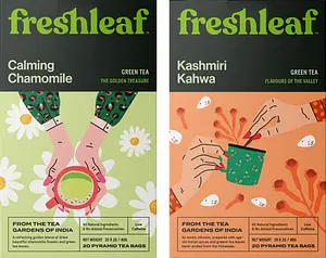 Freshleaf Chamomile and Freshleaf Kashmiri Kahwa 20 Pyramid Bag Each | Pack of 2 Combo
