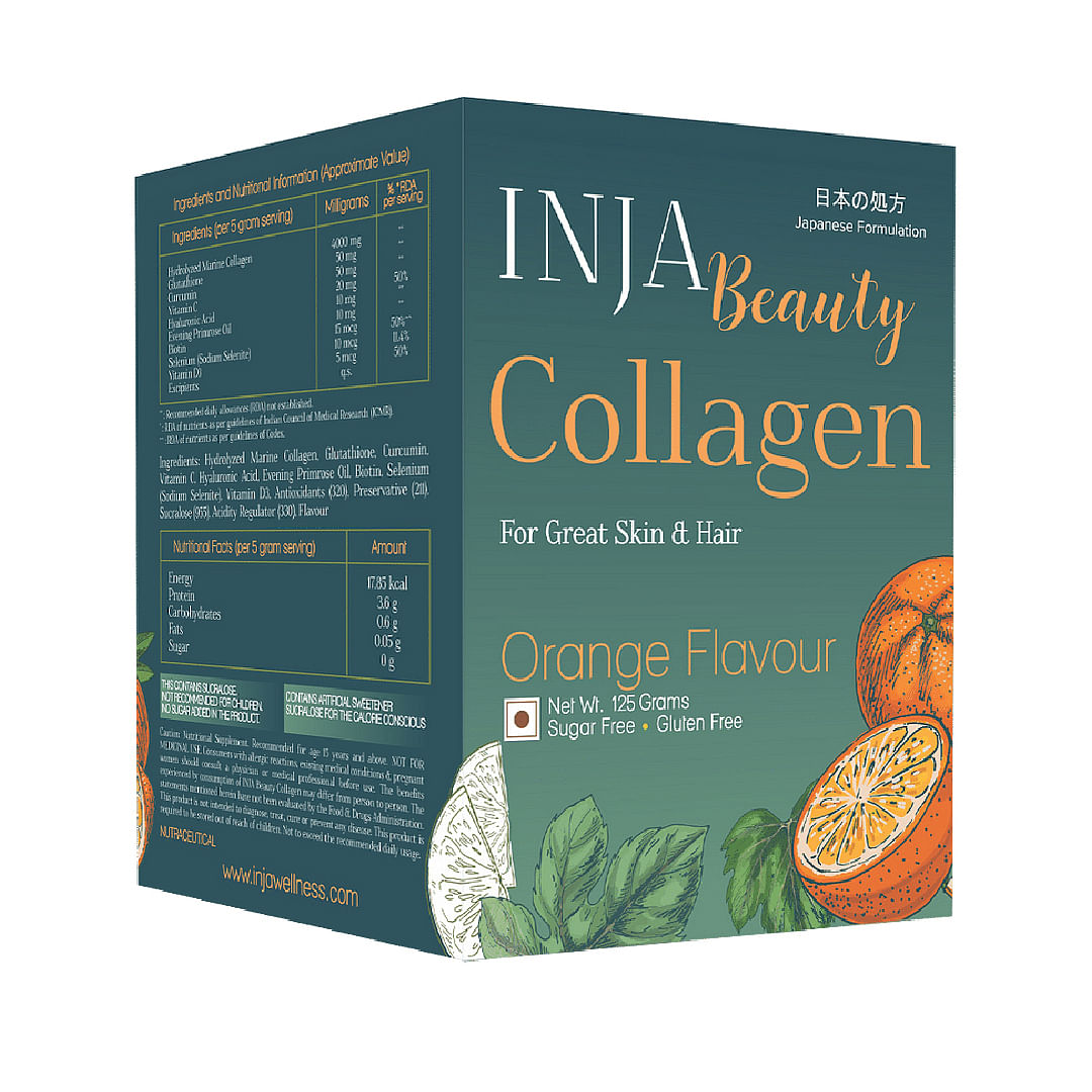 

INJA Beauty Collagen 125Grams | Orange Flavour | Sugar Free | Gluten Free | Skin | Hair