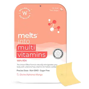 Wellbeing Nutrition Melts Complete Plant Based Multivitamin with 100% RDA of Vitamin A, Vitamin B-Complex, Vitamin C, D3 + K2, Ashwagandha For Immunity, Heart, Energy (30 Oral Strips)