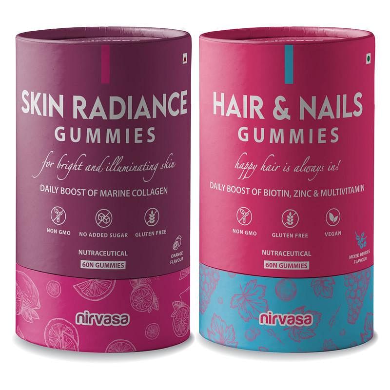 

Nirvasa Skin Radiance Gummies and Hair & Nails Gummies Combo | Fights Age Factors & Reduces Hair Fall | Sugar & GMO-Free, FSSAI-Certified | 60 + 60...