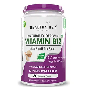 HealthyHey Nutrition Natural B12 Vitamin - Support Immune Health | Non-Synthetic, No-Chemical | 30 Veg. Capsules